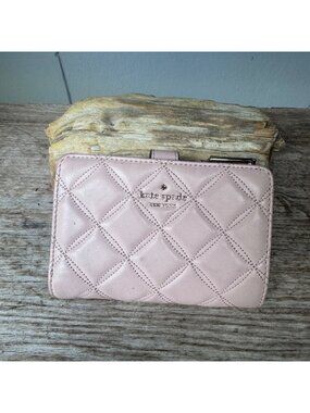 Kate Spade New York Quilted Leather Compact Wallet Blush Pink Snap Bifold